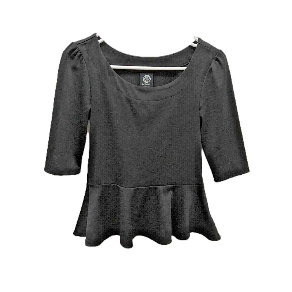 Bobeau Peplum Top Blouse 1/2 Sleeve Business Casual Polyester Black Women XS